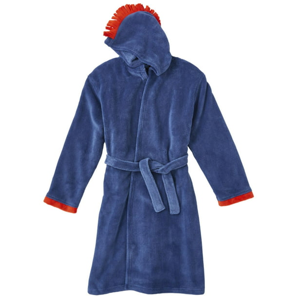 Boys Plush Blue & Orange Hooded Mohawk Bathhrobe Bath Robe Housecoat 